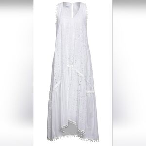 NWOT Atos Lombardiny Italy Embroidered Cotton White Sleeveless Maxi Dress Size M